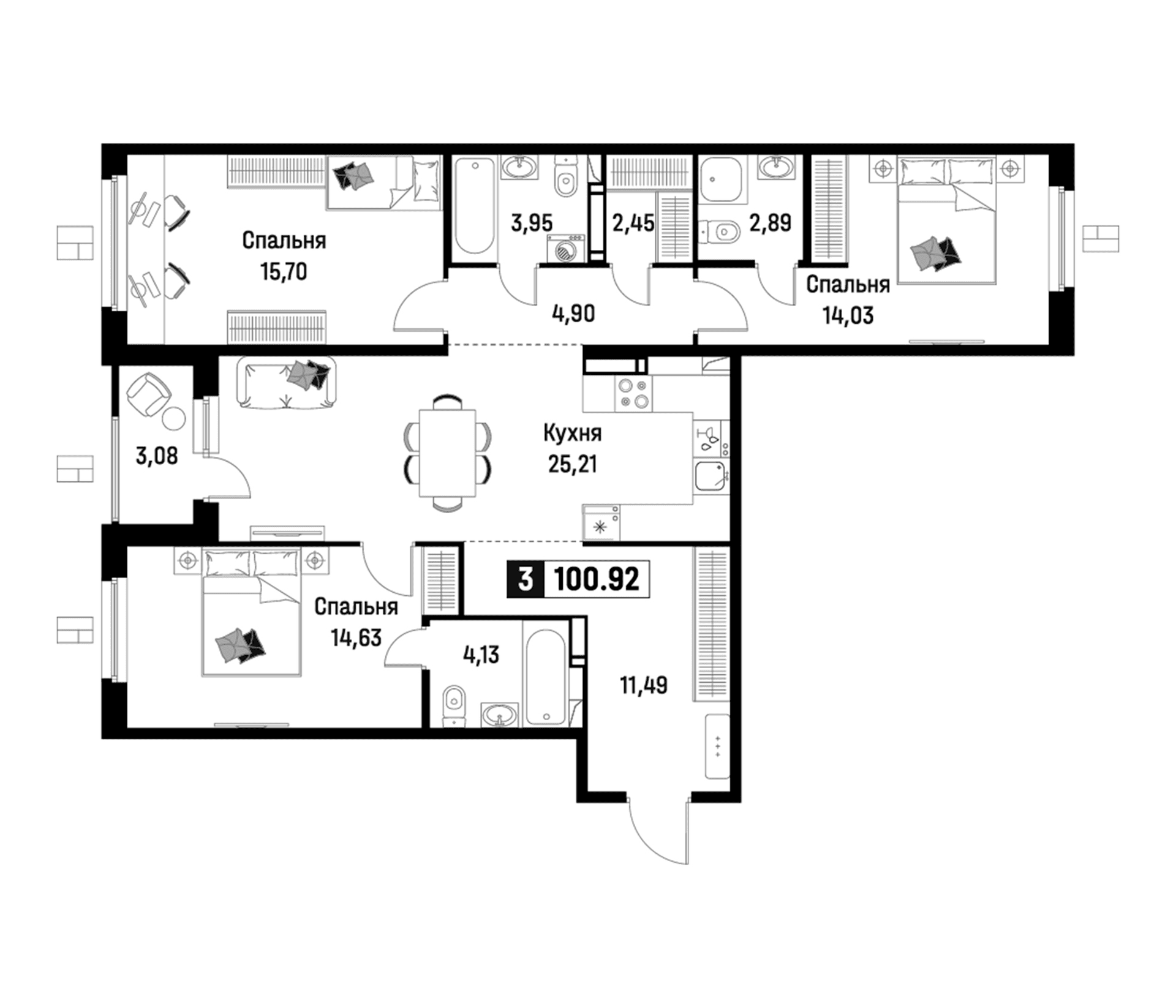 Планировка: Квартира евро-4 99,4 м² в ЖК «Максималист»