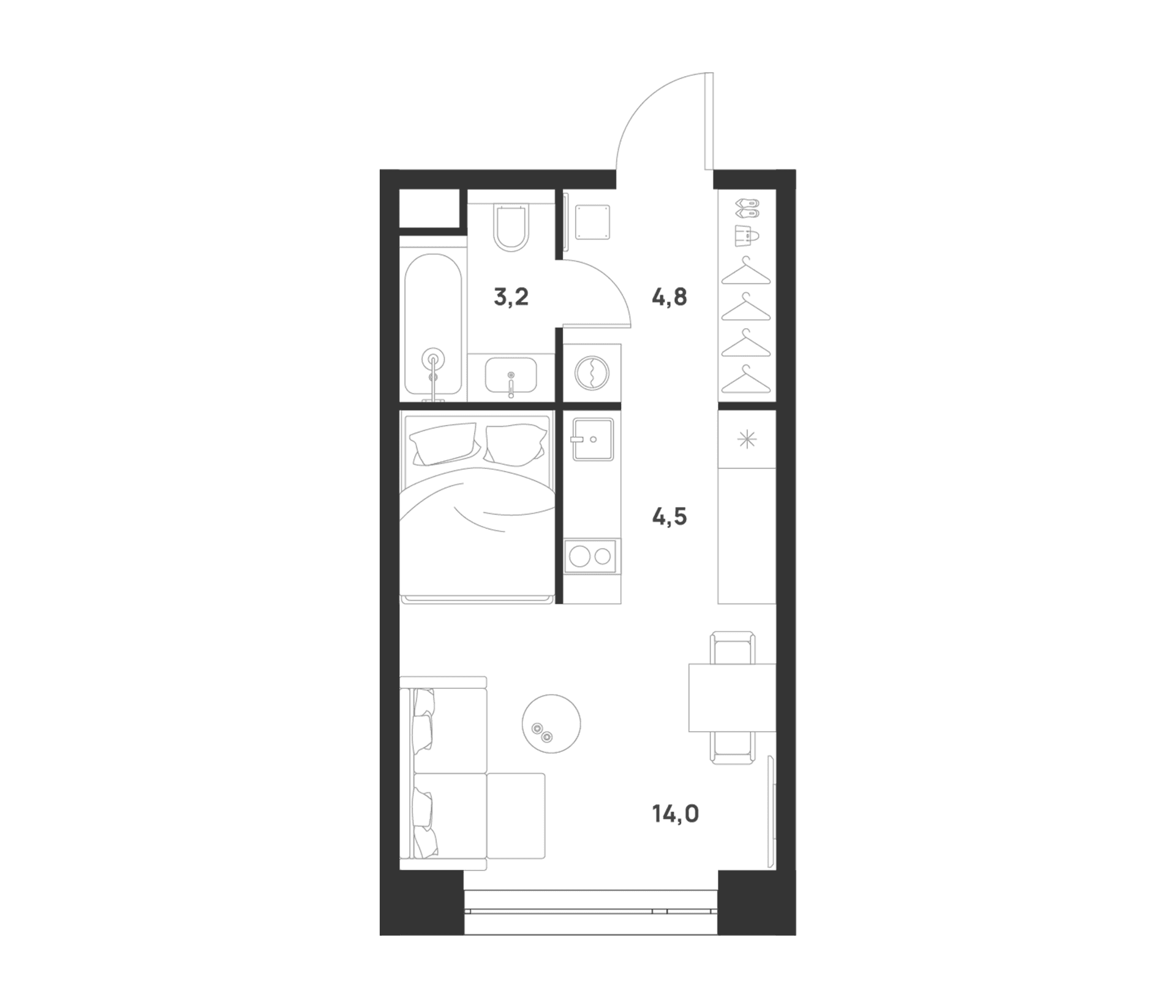 Планировка: Студия 26,5 м² в ЖК «ВОЙС»