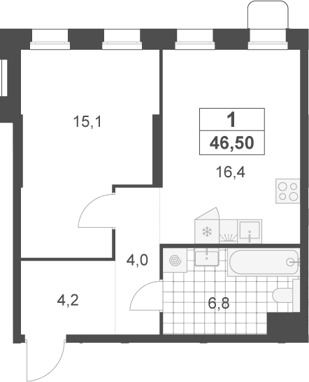 Планировка: Евродвушка 46,5 м² в ЖК «Деснаречье»