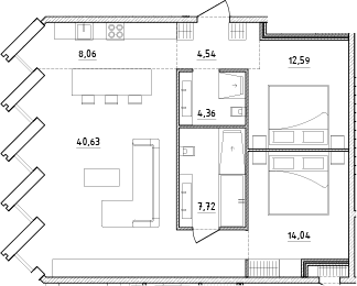 Планировка: Евротрёшка 91,9 м² в ЖК «Zen»