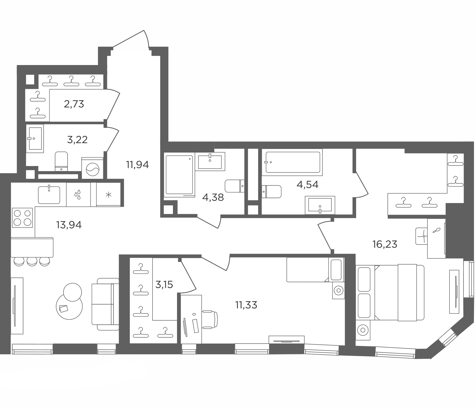 Планировка: 2-комнатная квартира 71,5 м² в ЖК «Сикрет Гарден»