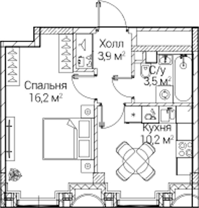 Планировка: 1-комнатная квартира 33,8 м² в ЖК «СЕЗАР БУДУЩЕЕ»