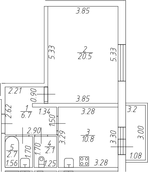 Планировка: 1-комнатная квартира 42,8 м² в ЖК «Тандем»