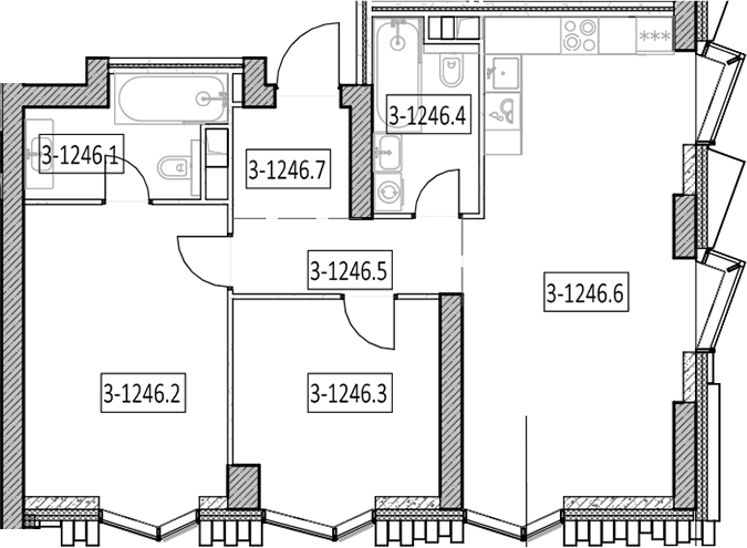 Планировка: Евротрёшка 71,5 м² в ЖК «Айс Тауэрс»