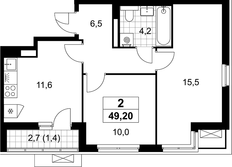 Планировка: 2-комнатная квартира 47,8 м² в ЖК «Деснаречье»