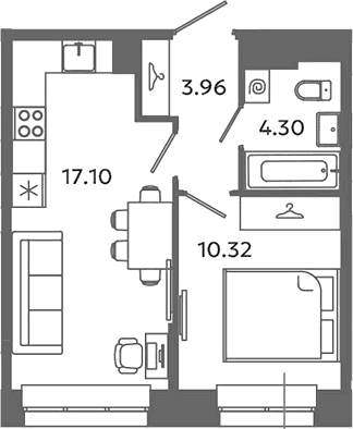 Планировка: Евродвушка 35,7 м² в ЖК «Загляденье»