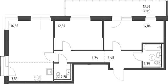 Планировка: Евротрёшка 67,4 м² в ЖК «Живи! В Рыбацком»