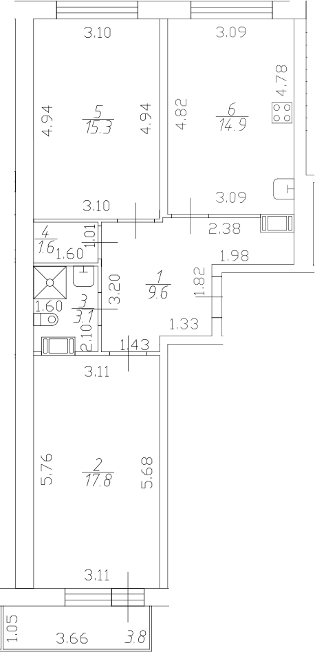 Планировка: 2-комнатная квартира 62,3 м² в ЖК «Полет»