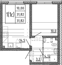 Планировка: Евродвушка 31,8 м² в ЖК «Ручьи 2»