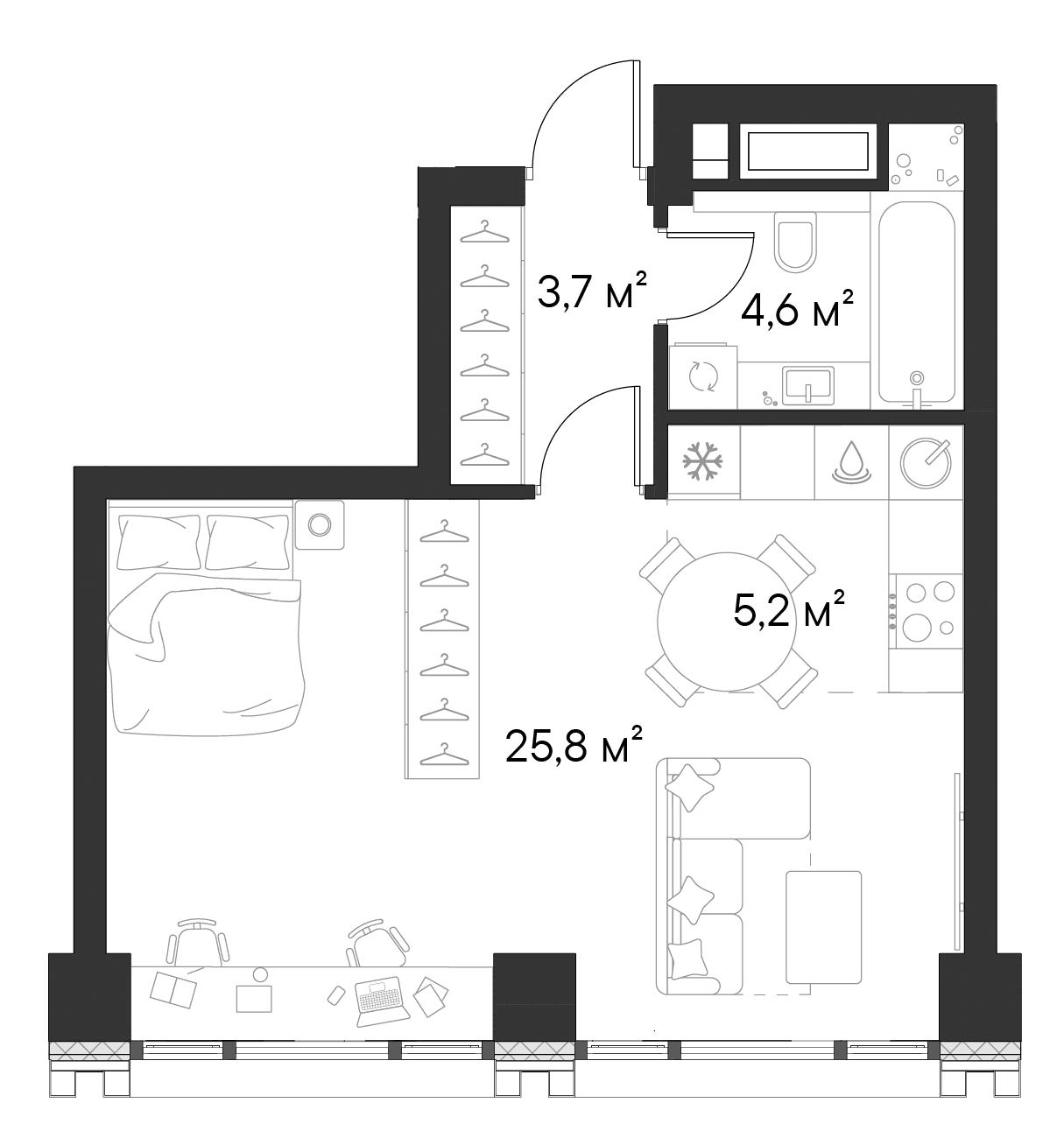 Планировка: Студия 39,3 м² в ЖК «Первый Нагатинский»