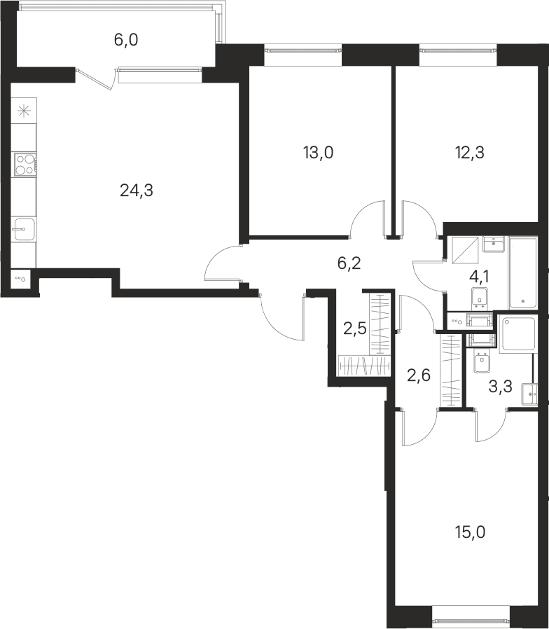 Планировка: Квартира евро-4 83,3 м² в ЖК «М36»