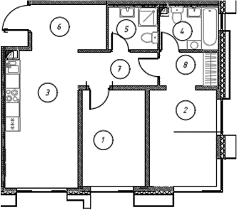 Планировка: Квартира 63,1 м² в ЖК «Ориент Экспресс»