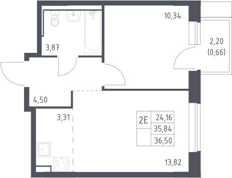 Планировка: Евродвушка 35,8 м² в ЖК «Молжаниново»