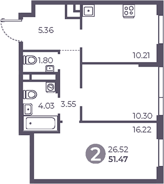 Планировка: 2-комнатная квартира 51,5 м² в ЖК «Нижегородская от Гранель»