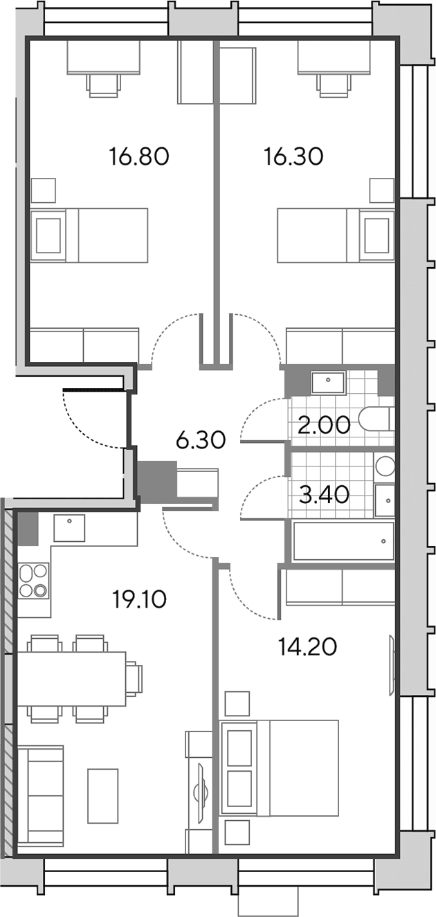 Планировка: Квартира евро-4 78,1 м² в ЖК «Вейв»