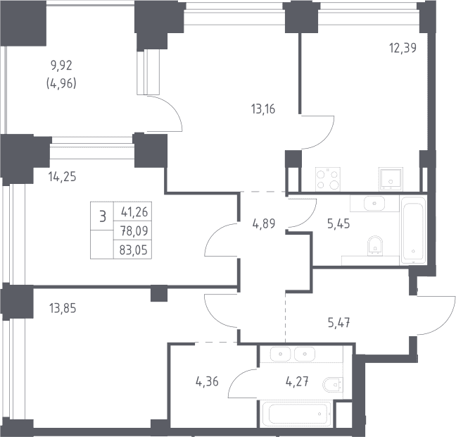 3-комнатная квартира