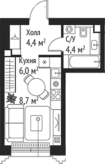 Планировка: Студия 23,5 м² в ЖК «СЕТ»