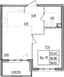 Планировка: Евродвушка 36,1 м² в ЖК «ЛесАрт»