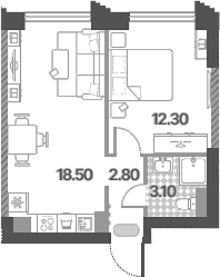 Планировка: Евродвушка 36,7 м² в ЖК «Обручева 30»