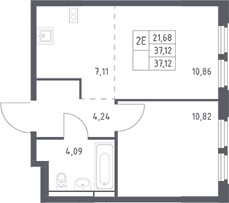 Планировка: Евродвушка 37,1 м² в ЖК «Космический Квартал»