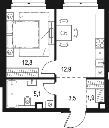 Планировка: 1-комнатная квартира 36,2 м² в ЖК «Левел Звенигородская»
