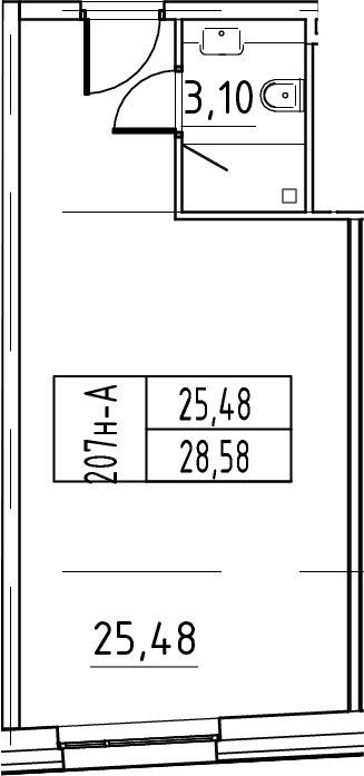 Планировка: Студия 28,6 м² в ЖК «ЙЕС Лидер»