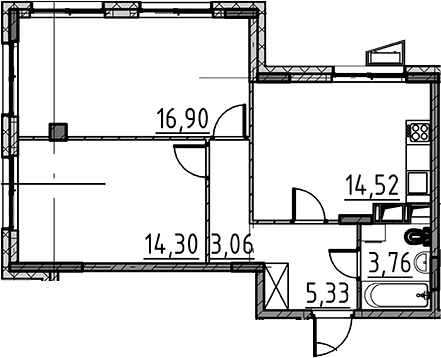 Планировка: 2-комнатная квартира 57,9 м² в ЖК «ВЕРЕН НОРТ Cертолово»