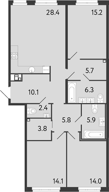 Планировка: Квартира евро-4 111,7 м² в ЖК «Визионер»