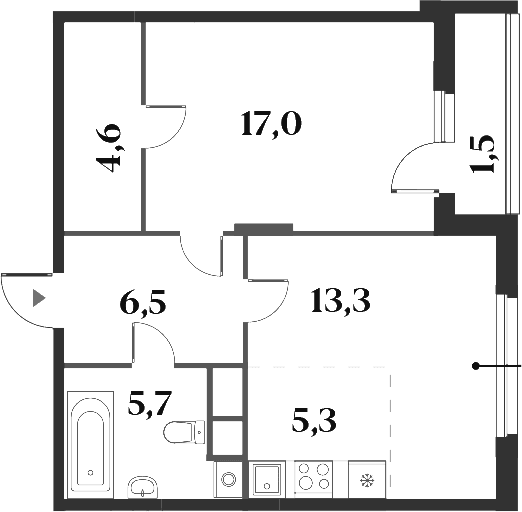 Планировка: Евродвушка 52,3 м² в ЖК «Миниполис 8 Кленов»