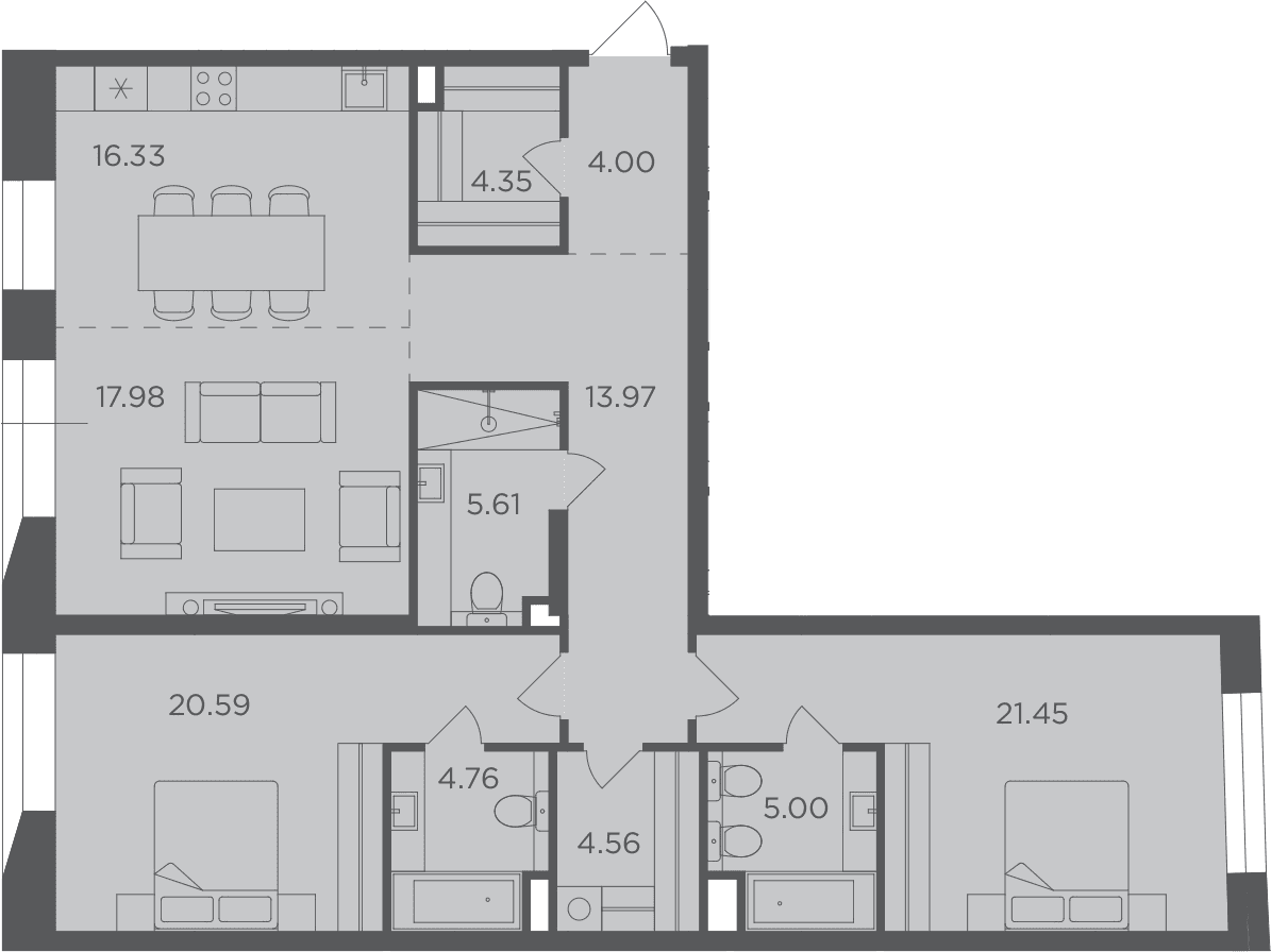 Планировка: 3-комнатная квартира 118,8 м² в ЖК «FORIVER»
