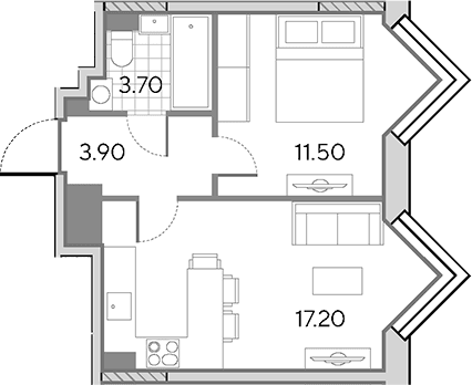 Планировка: Евродвушка 36,3 м² в ЖК «Вейв»