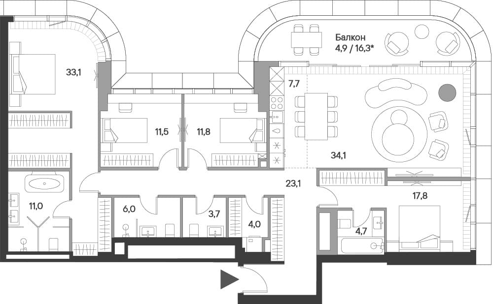 Планировка: Квартира евро-5 168,5 м² в ЖК «Springs»