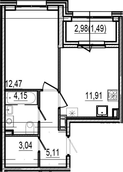 Планировка: 1-комнатная квартира 36,7 м² в ЖК «Оптимист»