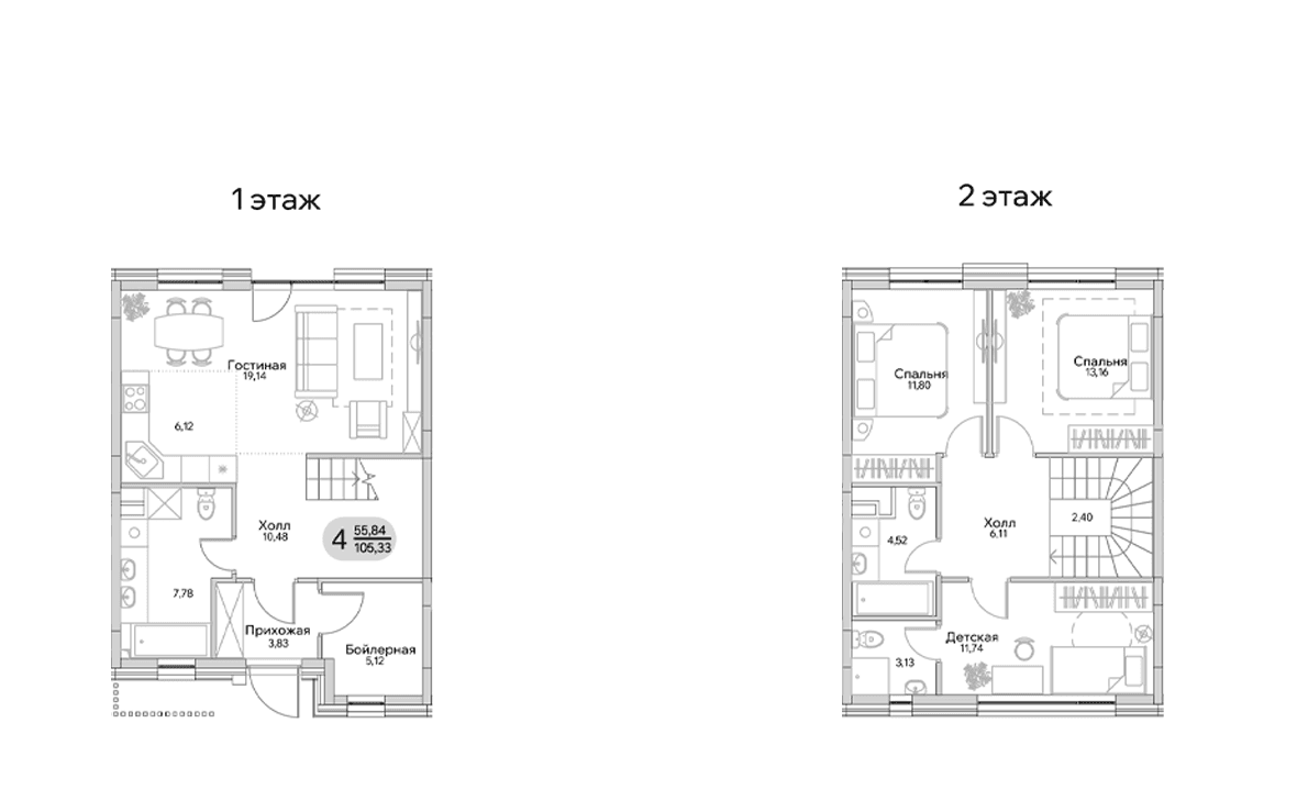 Планировка: Таунхаус 105,3 м² в ЖК «Эко-парк Троицкое»