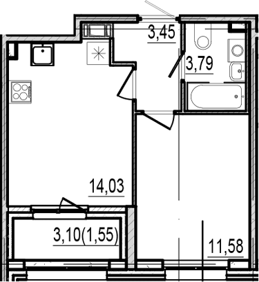 Планировка: Евродвушка 32,9 м² в ЖК «Оптимист»