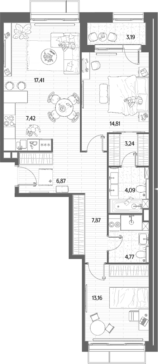 Планировка: Евротрёшка 79,6 м² в ЖК «МЫС»