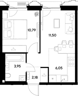 Планировка: Евродвушка 34,5 м² в ЖК «ЭВО»