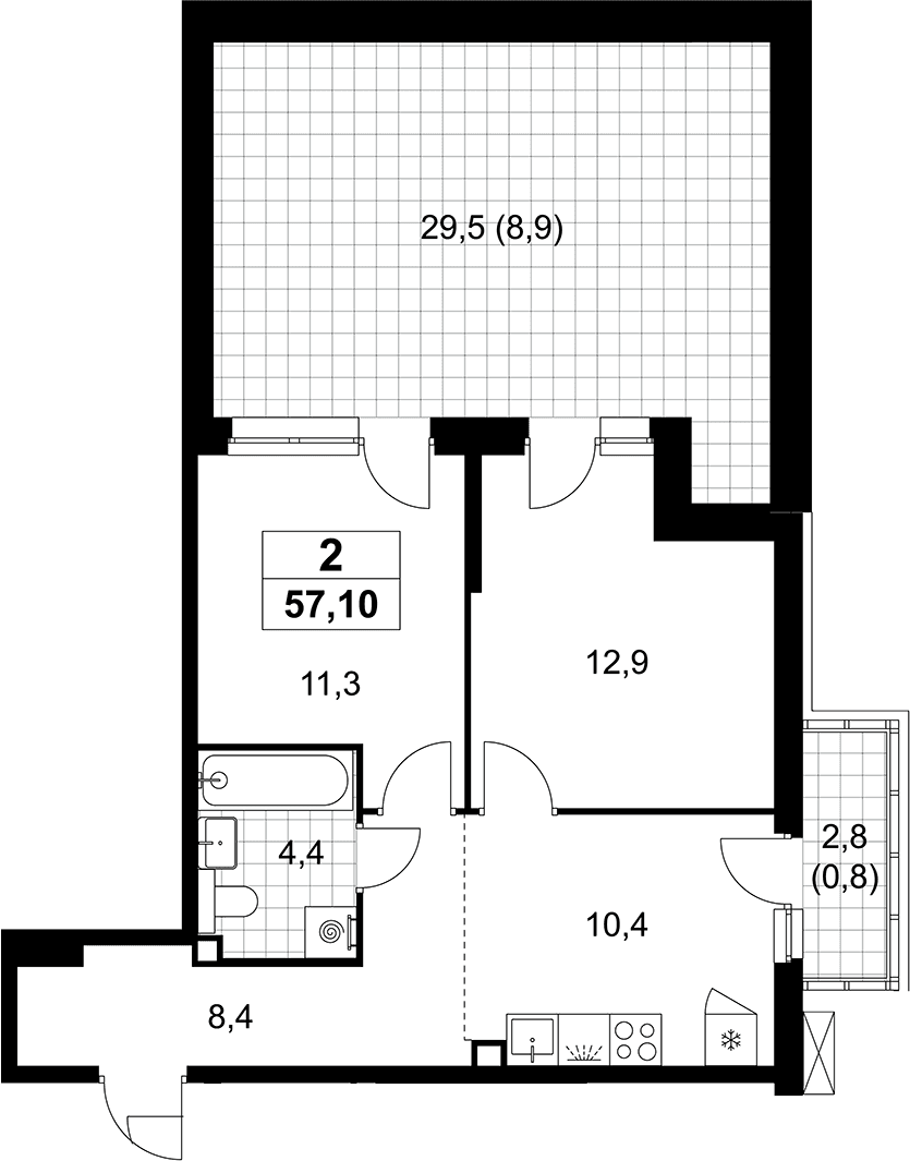 Планировка: 2-комнатная квартира 47,4 м² в ЖК «Деснаречье»