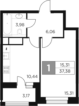 Планировка: 1-комнатная квартира 35,8 м² в ЖК «Восток 2»