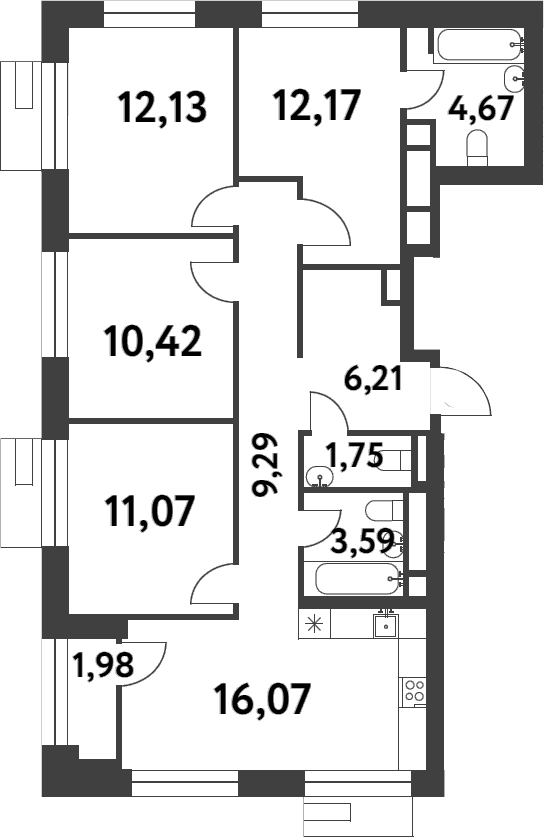 Планировка: 3-комнатная квартира 87,4 м² в ЖК «Смарт Гарден»