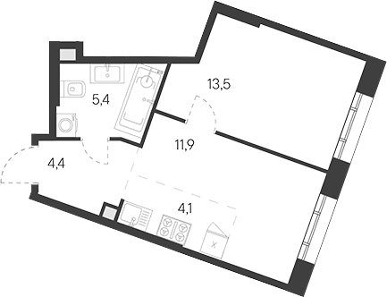 Планировка: Евродвушка 39,3 м² в ЖК «Родина Переделкино»