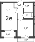 Планировка: Евродвушка 33,6 м² в ЖК «17 линия»