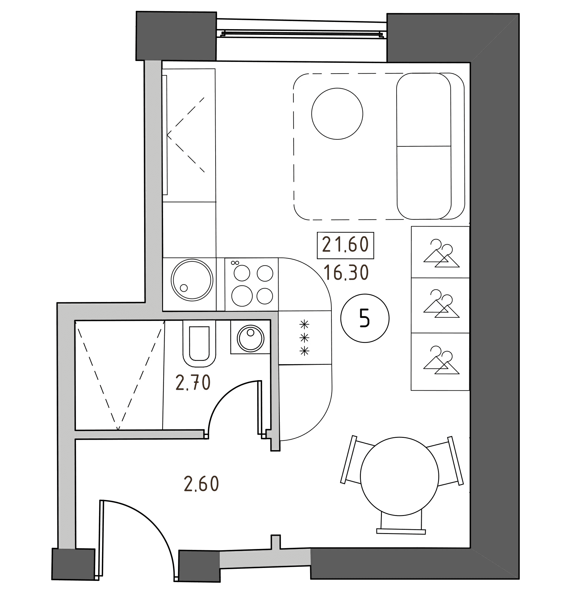 Планировка: Студия 21,6 м² в ЖК «Швецова, 4»