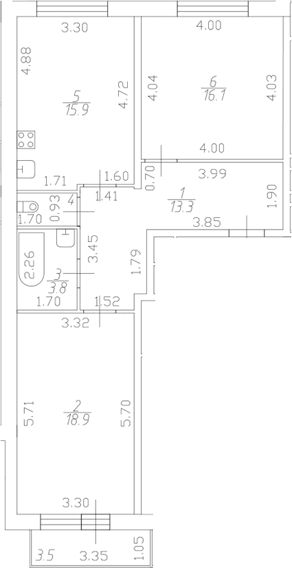 Планировка: Евротрёшка 68,9 м² в ЖК «Полет»