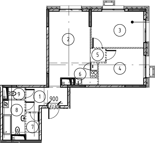 Планировка: 2-комнатная квартира 64,3 м² в ЖК «Форевиль»