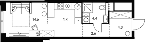 Планировка: Студия 31,5 м² в ЖК «НЕКСУС от Аквилон»