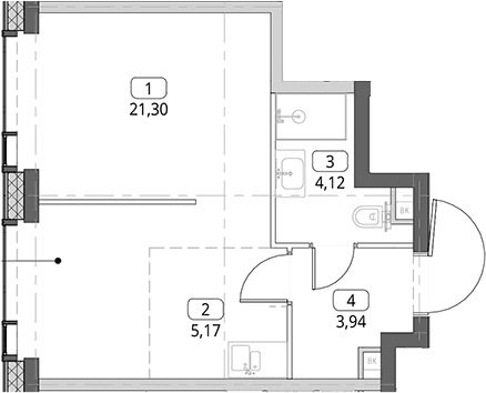 Планировка: Студия 34,5 м² в ЖК «СИТИДЗЕН»