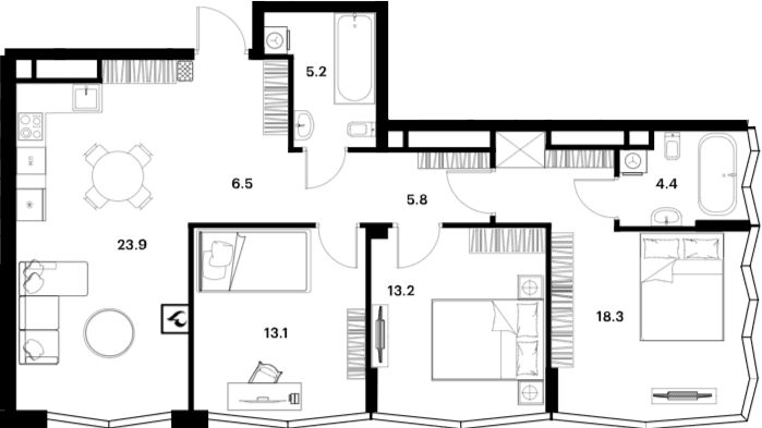 Планировка: Квартира евро-4 90,4 м² в ЖК «АЛИА»