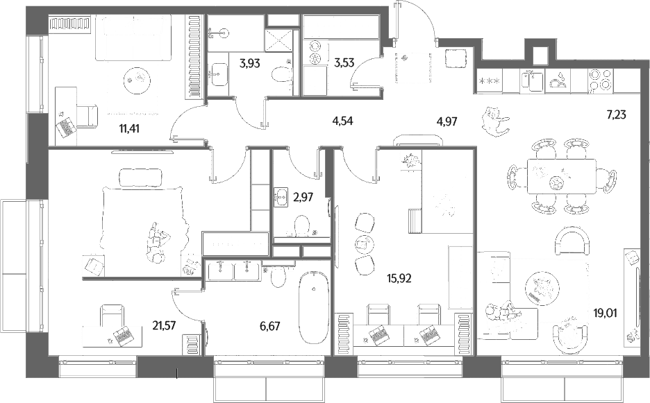 Планировка: Квартира евро-4 101,8 м² в ЖК «МЫС»