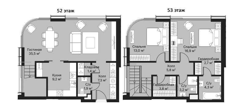 Планировка: 3-комнатная квартира 105 м² в ЖК «Сити Бэй»